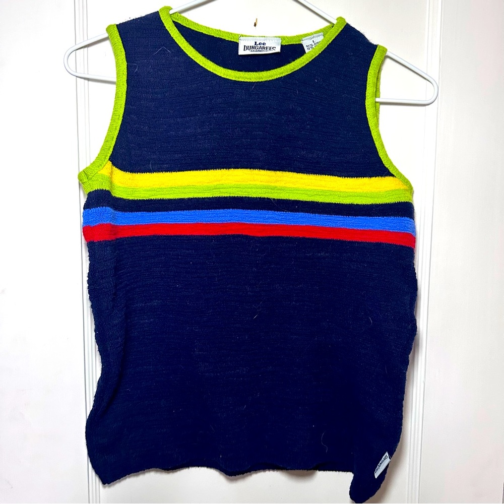 Lee Dungarees Navy with Vibrant Multicolour Stripes Lightweight Knit Vest